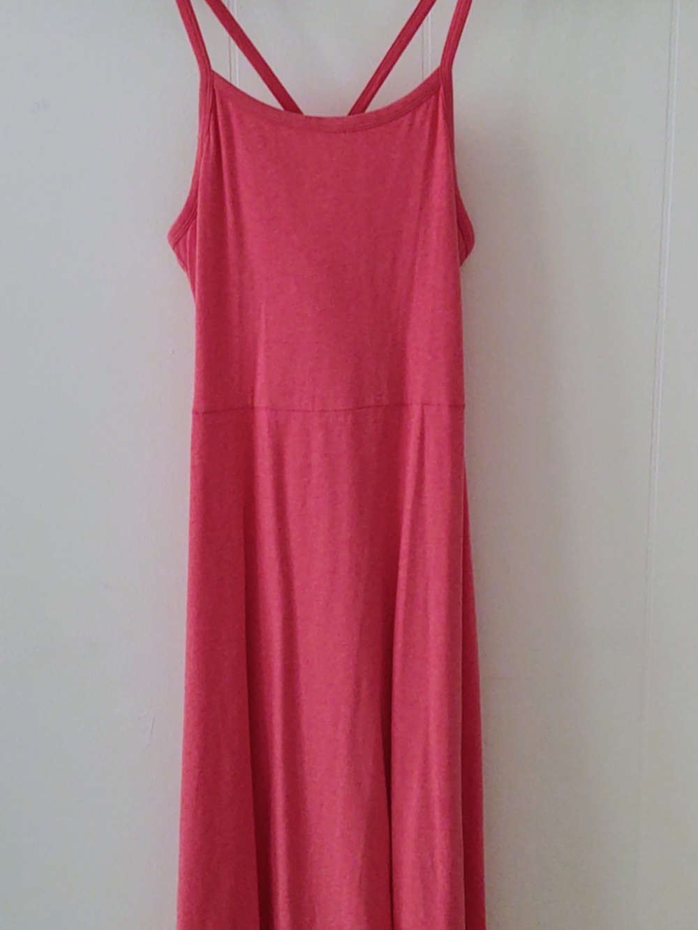 NWOT PACT Medium Racerback Pink Coral Cotton Midi Dress Pockets Shelf Bra
